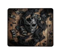 Stylish Black Theatre Mask Mouse Pad, Dark Gothic Design Stitched Edges, Non-Slip Rubber, Washable, for Halloween Home and Office, Square, 8 x 10 Inches