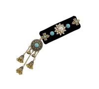 Stylish Black Velvets Hair Ornament Hairpiece With Blue Turquoise And Tassels Fashion Hairpin For Ethnic Styles Lovers