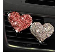 Stylish Bliss 2 Pack Rhinestone Oil Diffuser Vent Charms, Crystal Car Fresheners for Women - Big Hearts & Bling Car Accessories