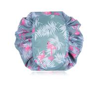 Stylish Blue Flamingo Print Cosmetic Bag - Large Capacity Waterproof Travel Makeup Case with Drawstring Closure - Portable Lazy Organizer for Toiletries - Perfect for Travel, Party & Daily Use