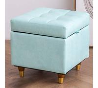 Stylish Blue Leather Storage Ottoman - Durable Solid Wood Footrest Square Design with 4 Legs Perfect for Living Room & Bedroom Height 15.74in Functional & Load Bearing
