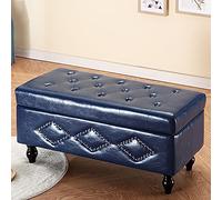 Stylish Blue PU Leather Shoe Storage Ottoman Bench Solid Wood nizer for Living Room & Hallway Versatile Multifunctional Storage for Shoes & Toys.