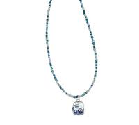 Stylish Blue Sea Shell Necklace Delicate Beaded Chain Accessory Jewelry Perfect for Casual and Formal Outfits Beaded Stone Chain Necklace, One Size, as described, as described