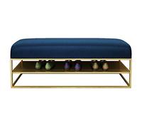 Stylish Blue Velvet Shoe Rack Bench - 1-Tier Metal Frame Storage Shelf for Entryway Bedroom Living Room - Supports 150kg 60cm/23.6in Ideal for Shoes & More