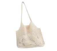 Stylish Bohemian Knit Shoulder Bag Spacious Beach Handbag for Summer Adventures, Beige