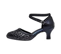 Stylish Breathable Latin Dance Shoes Black Sequins Closed Toe lsa achata Flat Soft Dancing Sandal Tango Ballroom Memory oam Cushion High Heel Performance rty Elegant Shoe (Black, 5.5)