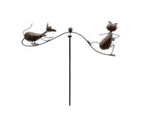 Stylish Bronze Cat and Mouse Wind Spinner - Whimsical Metal Daisy Sculpture with Moving Parts - Unique Garden Ornament Gift in Antique Finish, Use for Lawn, Patio, or Outdoor Decor