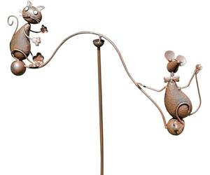 Stylish Bronze Cat Mouse Spinner - Metal Garden Wind Daisy, Outdoor Lawn Decoration, Whimsical Spinning Cat & Mouse Design, for Garden Lovers & Home Décor