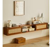 Stylish Brown Rattan TV Cabinet with Sliding Doors 47in Floating Wooden Media Console Cable Management for Living Room & Office Fully Assemb 120cm Storage Solution