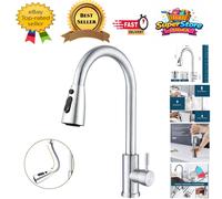 SURFOU Kitchen Tap Mixer with Pull-Out Spray - 3 Water Modes, 360° Swivel Spout - Brushed Stainless Steel Monobloc Sink Tap, Anti-Rust, Single Lever, 1-Hole Fitting, Easy Installation