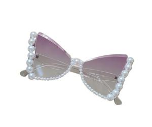 Stylish Butterfly Frame Sunglasses with Pearls Embellishment for Daily Use Elegant Pearls Frame for Women Fashion Accessories