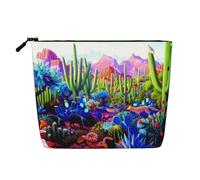 Stylish Cactus Tropical Animal Fox Snake Pig Print Fake Hemp Makeup Bag - Travel Toiletry Organizer, Reusable Cosmetic Pouch with Large Capacity