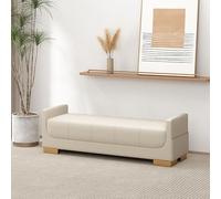 Stylish Camel PU Leather Storage Bench with Arms - Multi-Functional Ottoman for Living Room & Entryway - Extra Seating & Shoe Storage - 39"x16"x20" - Versatile Furniture Solution for Home Or