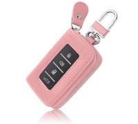 Stylish Car Key Fob Case for Replacing Old Key Fob Cover, Genuine Leather Car Key Case Holder with Keyring & Keychain, Universal Key Fob Protector Car Accessories for Women Men (Rose)