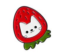 Stylish Cartoon Fruit Kitten Enameled Pin Adorable Strawberry Banana Tomato Design Alloy Brooch Jewelry Friend Unique Kitten Themed Brooch