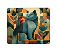 Stylish Cat Art Mouse Pad, Blue and Gold Abstract Design, Perfect for Spring and Summer, Modern Home Office Accessory, Non-Slip Gaming Mousepad Square 8x10 Inch