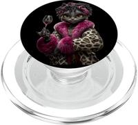 Stylish Cat Portrait Fashion Cat Pink Wine Graphic Round PopSockets PopGrip for MagSafe