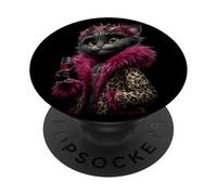 Stylish Cat Portrait Fashion Feline Wine Glass Graphic Head PopSockets Adhesive PopGrip