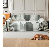 Stylish Cat Proof Velvet Couch Cover for 2-4 Seater Sofas Green Lines (180x380cm) - Durable Easy to Clean Protector Perfect Furniture Shield for Pet Owners