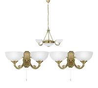 Stylish Ceiling Pendant Light With Matching Wall Lights - Modern Bronze & Satin Glass Chandelier