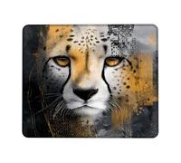 Stylish Cheetah Print Desk Mouse Pad, Black and Yellow Abstract Design Non-Slip Washable Gaming Mousepad for Home and Office Computer, Laptop Square 8x10 Inch