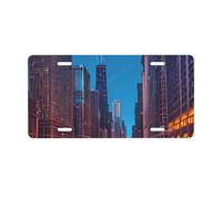 Stylish Chicago Night Aluminum Front License Just One License Plate Frame Anti Rattle Design