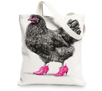 Stylish Chicken Canvas Tote Bags, Animal Graphic Reusable Shopping Bags, Fun Quirky Design Lightweight Eco-Friendly Canvas, White, 13x15 Inch