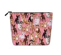 Stylish Chiwawas Dog Pink Print Fake Hemp Makeup Bag - Travel Toiletry Organizer, Reusable Cosmetic Pouch with Large Capacity