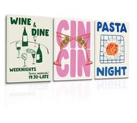 Stylish Cin Cin Cheers Poster Vintage Wine Wall Art Pasta Night Food Print Retro Bar Cart Minimalist Kitchen Decor Picture 12x16x3 Inch Unframed