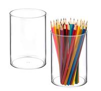 Stylish Clear Acrylic Desk Organizer 2pcs Round Pen Acrylic Pencil Holder Makeup Brush Storage for Desk Desktop Stationery Storage Desks Tidy Cylinder Container for Utensil School Home Office Cosmetic