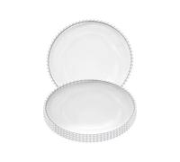 Stylish Clear Glass Charger Plate with a Clear Beaded Border-33cm Decorative Tableware Perfect for Weddings, Birthday Parties, Catering Events, Bridal Showers, and Bachelorette Celebrations - 6 Pcs