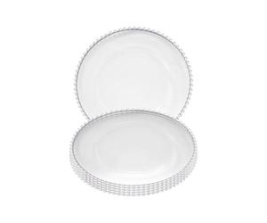 Stylish Clear Glass Charger Plate with a Clear Beaded Border-33cm Decorative Tableware Perfect for Weddings, Birthday Parties, Catering Events, Bridal Showers, and Bachelorette Celebrations - 6 Pcs