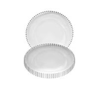 Stylish Clear Glass Charger Plate with a Silver Beaded Border-33cm Decorative Tableware Perfect for Weddings, Birthday Parties, Catering Events, Bridal Showers, and Bachelorette Celebrations - 6 Pcs