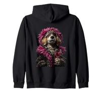 Stylish Cocker Spaniel Portrait Fashion Dog Wine Graphic Zip Hoodie