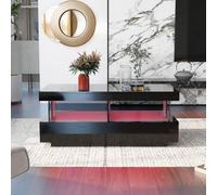 Stylish Coffee Table with 2 Drawers, Open Storage and LED Lights, Durable Center Table for Living Room, 100L x 60W x 49.5H cm, Black Aosom UK