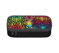 Stylish Colorful Rainbow Zebra Printed Zipper Pencil Case Large Capacity Multi-Functional Organizer Cosmetic Bag Portable Pen Pouch For Organizing Pencils Makeup Accessories And School Office