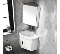 Stylish Compact Corner Bathroom Cabinet with Mirror, Space-Saving Mobile Sink Unit, Hot & Cold Faucet, Gray Design for Small Spaces (48cm)