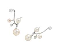 Stylish Copper Earrings with Hanging Pearls and Zircon Stone Modern Asymmetric Design Ear Cuff for Women Asymmetrical Stone Earrings