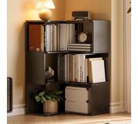 Stylish Corner Solid Wood Bookshelf 35.4in MultiLayer Storage Shelves with Round Edges & External Bookends SpaceSaving Display Case for Home & Office