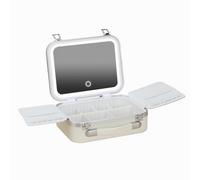 Stylish Cosmetic Storage Case Aluminum Frame Construction Adjustable Rings Light Integrated Mirrored Box Winged Makeup Organiser Aluminum Frame