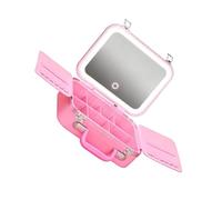 Stylish Cosmetic Storage Case Aluminum Frame PC Construction Adjustable Rings Light Integrated Mirrored Box Winged Makeup Organiser PC Aluminum Frame