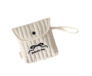 Stylish Cotton Polyester Period Essential Bag with Decorative Bows Design Compact Cosmetic Organized for Women Girls Cotton Polyester Cosmetic Storage Bag