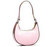 Stylish Crescent Moon Shoulder Bag - Small Dumpling Style Real Leather Handbag with Fixed Strap - Lyra (Baby Pink - Tan Trim)
