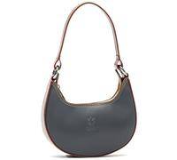Stylish Crescent Moon Shoulder Bag - Small Dumpling Style Real Leather Handbag with Fixed Strap - Lyra (Deep Grey - Tan Trim)