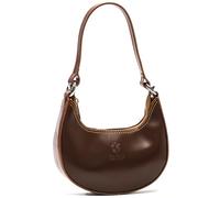 Stylish Crescent Moon Shoulder Bag - Small Dumpling Style Real Leather Handbag with Fixed Strap - Lyra (Deep Tan)