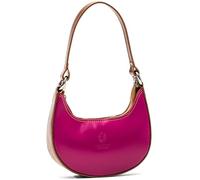 Stylish Crescent Moon Shoulder Bag - Small Dumpling Style Real Leather Handbag with Fixed Strap - Lyra (Hot Pink - Tan Trim)