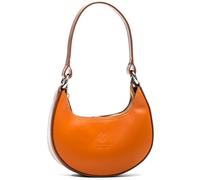 Stylish Crescent Moon Shoulder Bag - Small Dumpling Style Real Leather Handbag with Fixed Strap - Lyra (Orange - Tan Trim)