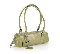 Stylish Crocodile Pattern Shoulder Bag, Rectangular East-West Handbag with Metal Charm, Available in Lime Green and Beige, Lime Green