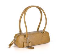 Stylish Crocodile Pattern Shoulder Bag, Rectangular East-West Handbag with Metal Charm, Available in Lime Green and Beige, Sand Yellow