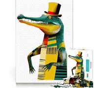 Stylish Crocodile with Top Hat Illustration 1000 Piece Jigsaw Puzzles for Adults Pure Logic Toy Soothing Fun Sharp Cut Amazing Present 38x26cm